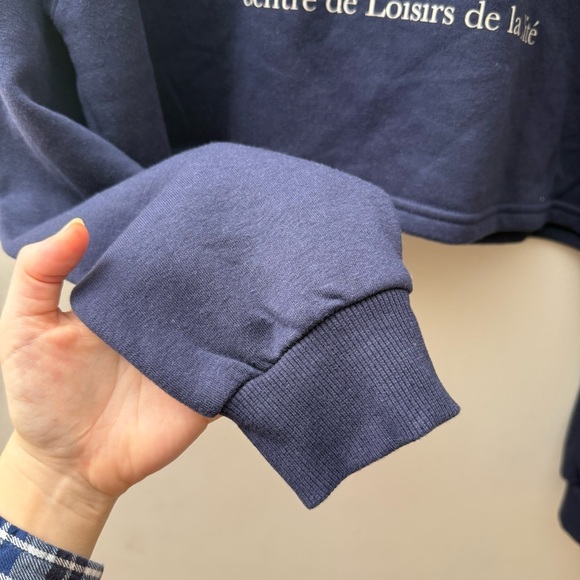 Bershka Navy Cropped Tennis Graphic Sweatshirt with Cream Print - Picture 6 of 11